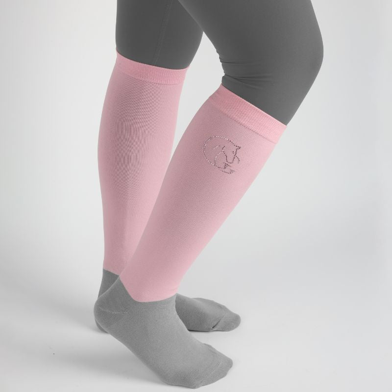 Adults Horse Riding Socks image of someone wearing our pink and grey adult horse riding socks